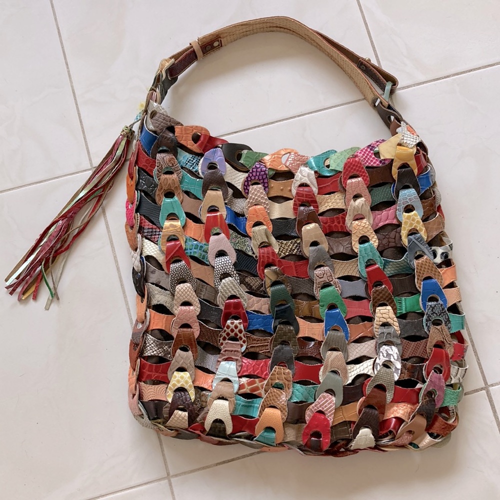 Fun pre-owned Vintage leather Multi-color BOHO bag/w tassels